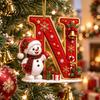 Decorative Gift Tags Cute Snowman Letter Christmas Ornament, 2D Flat Personalized A-Z Alphabet Tree Ornaments Acrylic Hanging Pendant for Xmas