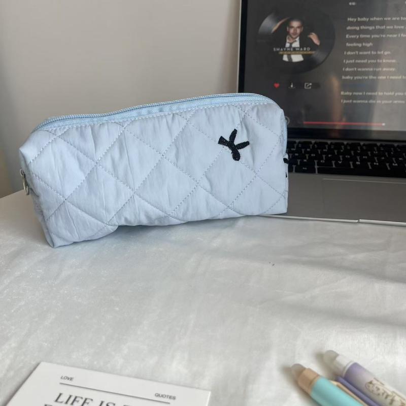 Silver Ballet Style Cute Bow Large Capacity Pencil Case Student Stationery Study Supplies Back To School Kawaii Bag