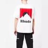T-shirt a maniche corte 24SS Transfrontaliera Marca Trendy Europea e Americana RHUDE Logo Micro Lettera Modello Montagna Innevata Tramonto per Uomo e Donna, Alta