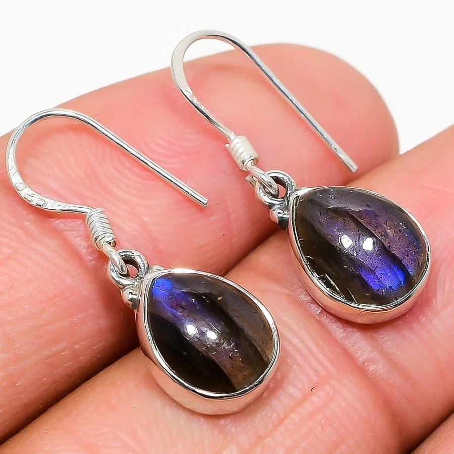 Natural Labradorite Gemstone 925 Solid Sterling Silver Gift Earring 1.25" j1T79