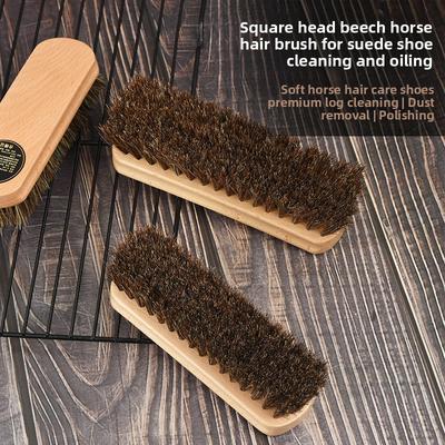 Wooden Handle Shoe Brush - Horsehair Leather and Suede Polishing and Cleaning Brush