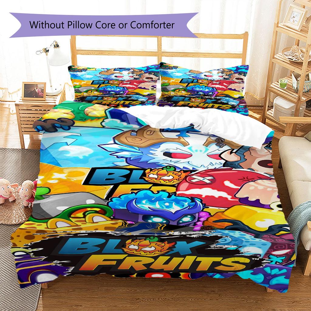 Blox Fruits Pattern Bedding,Quilt Set Quilt Cover Pillowcase Home Birthday Gift(1 * Duvet Cover + 2 * Pillowcase, Without Core)