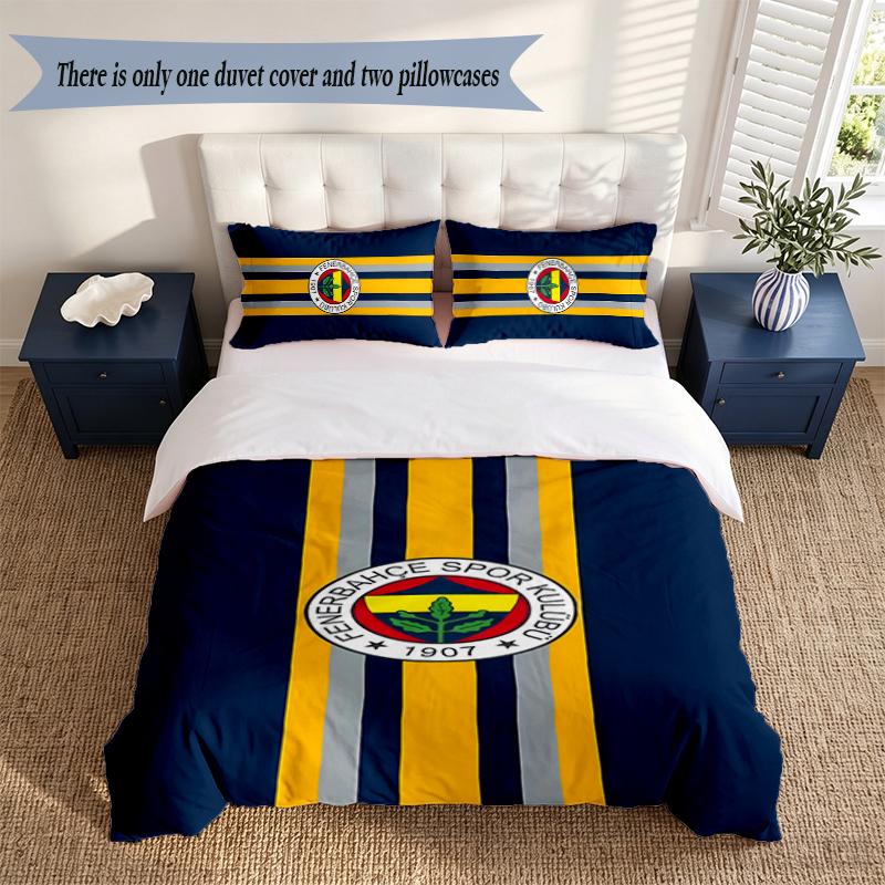Fenerbahce SK 3‑Piece Bedding Set Soft Microfiber Duvet Cover Pillowcases Comfortable Bed Linen for Bedroom Decoration