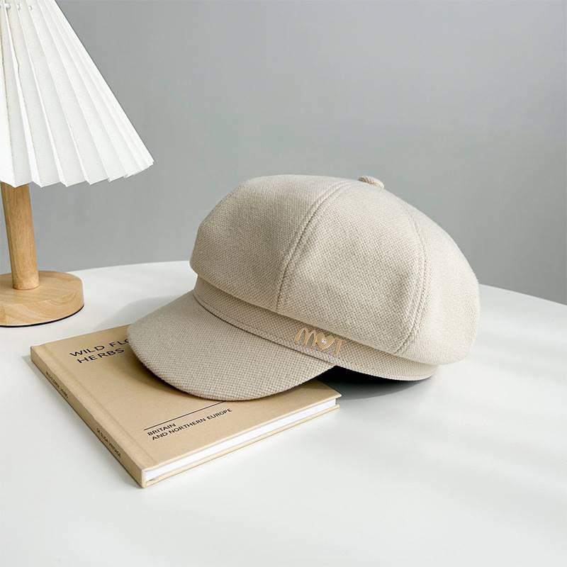 Fashion New Hat for Women Showing Their Faces Small Black Octagonal Hat  Korean Style Autumn and Winter Versatile Painter Hat Duck Tongue Beret Trendy