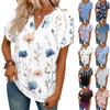 Stilvolles Damen Casual V-Ausschnitt Kurzarm Retro Blumenmuster T-Shirt