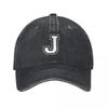White Letter J Personalized Retro Denim Washed Baseball Caps For Unisex Cowboy Sunscreen Hats Rock Unisexs Snapback Cap