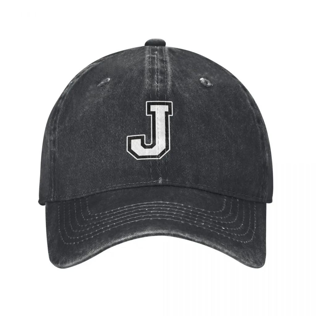 White Letter J Personalized Retro Denim Washed Baseball Caps For Unisex Cowboy Sunscreen Hats Rock Unisexs Snapback Cap
