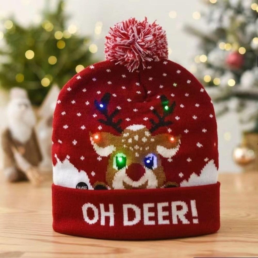 Ciepłe Zimowe Świąteczne Czapki LED Mikołaj Xmas Świecące Dzianinowe Czapki Kreskówkowe Kolorowe Rozświetlające Czapki Beanie Impreza Świąteczna