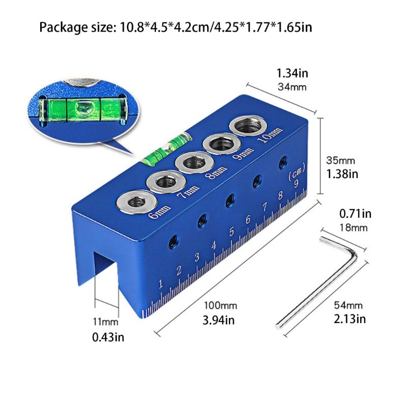 Multipurpose Drilling Alignment Tool with Builts In Level Design 6/7/8/9/10mm Drill Guide Block Locator for Woodworking