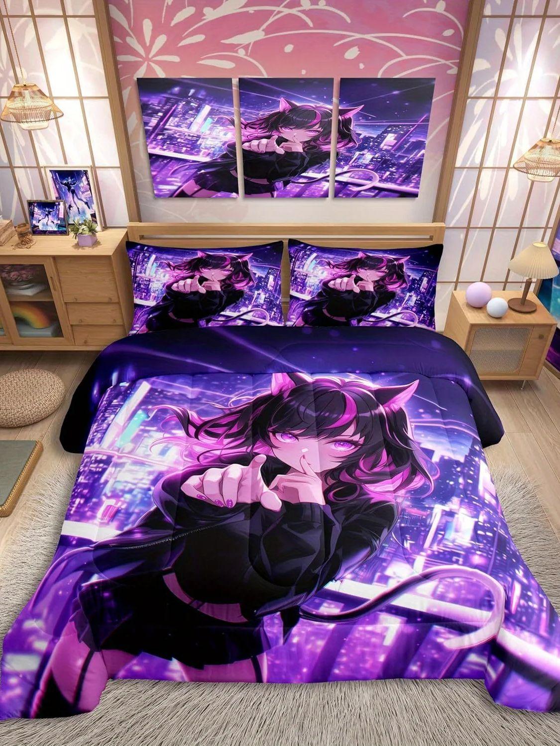 

Erosebridal 3/2 шт. Аниме Постельное белье Японский Аниме Комплект одеяла Мультяшный Вкладыш для пододеяльника для Декора Спальни Подростков Каваи Японский US Twin(172x218cm)