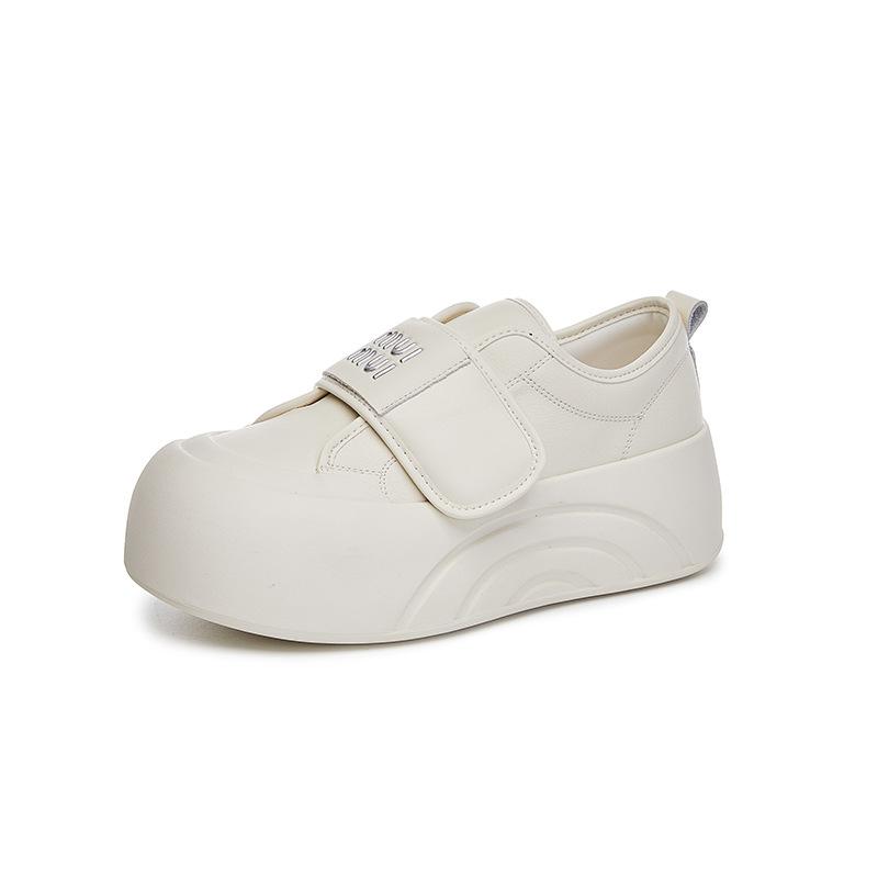 The first layer of cowhide little white shoes for women's 2025 autumn and winter new Velcro big head shoes for women's casual thick-soled versatile