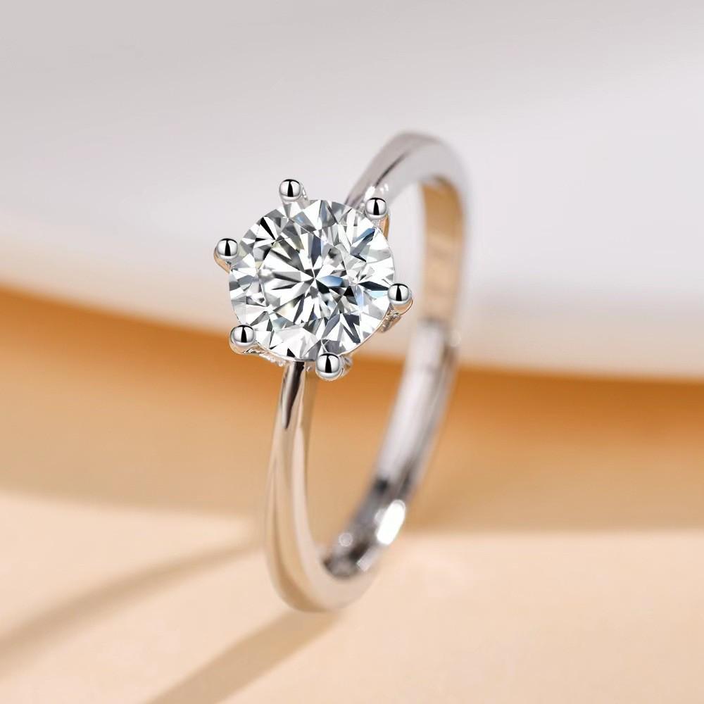 TikTok Influencer Inspired Moissanite Six-Prong Wedding Ring for Women - One Carat Jewelry