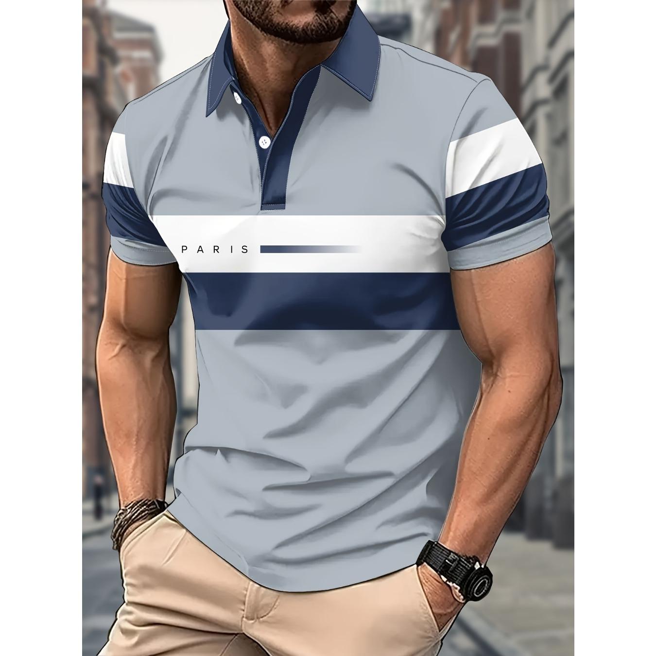 summer new men s POLO shirt features a casual fashionable comfortable and breathable 3D letter pattern print M