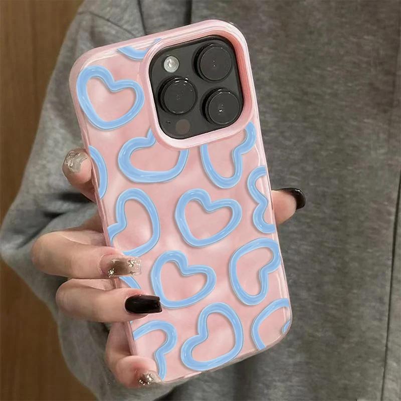 Cute Oil Painting Love Heart Pattern Wave Texture Phone Case For iPhone 17 Air 17 16 15 14 13 12 11 Pro Max 16 Pro 15 14 Cover