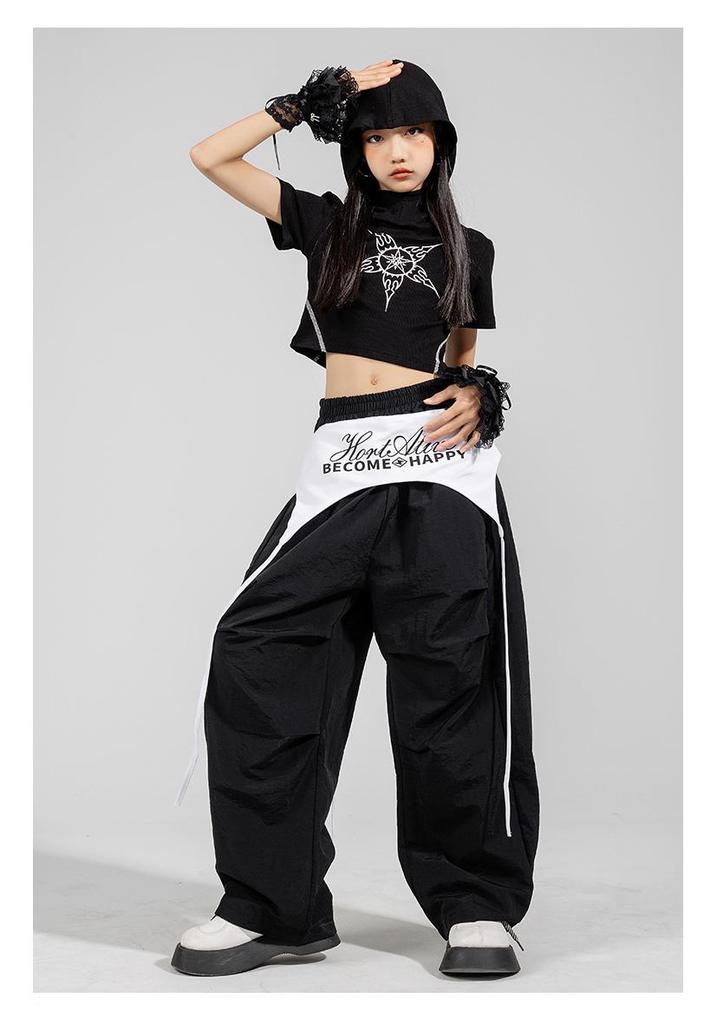 Girls' Jazz Dance Costume Set: Korean Style Cropped Vest & Sweatpants for Performances