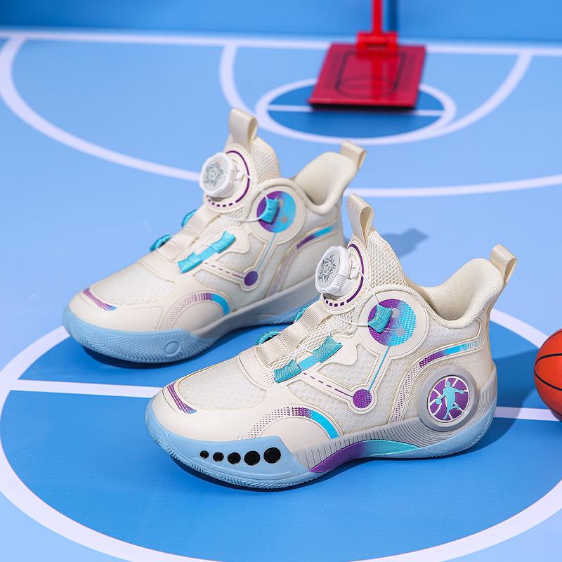 Mesh breathable children's basketball shoes boys spring boys sports shoes rotating button running shoes trendy casual shoes