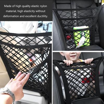 3-Layer Car Mesh Organizer, Seat Back Net Bag, Barrier of Backseat Pet, Cargo Tissue Purse Holder, Driver Storage Netting Pouch