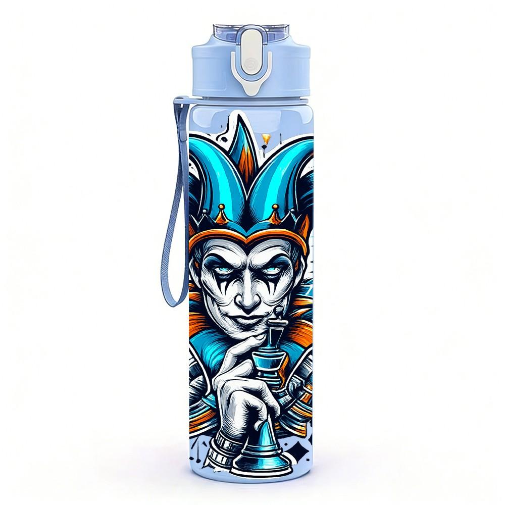 1PC Clown Jester Character Pattern 750ml Color Plastic Sports Water Bottle Leakproof Flip Straw Lid Suitable for Sports Office Home Use