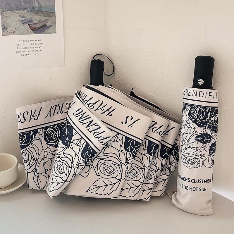 Instagram Style Sun Umbrella For Both Rain And Sunshine, Strawberry Rabbit Women'S Uv Resistant Fully Automatic Triple Fold Umbr