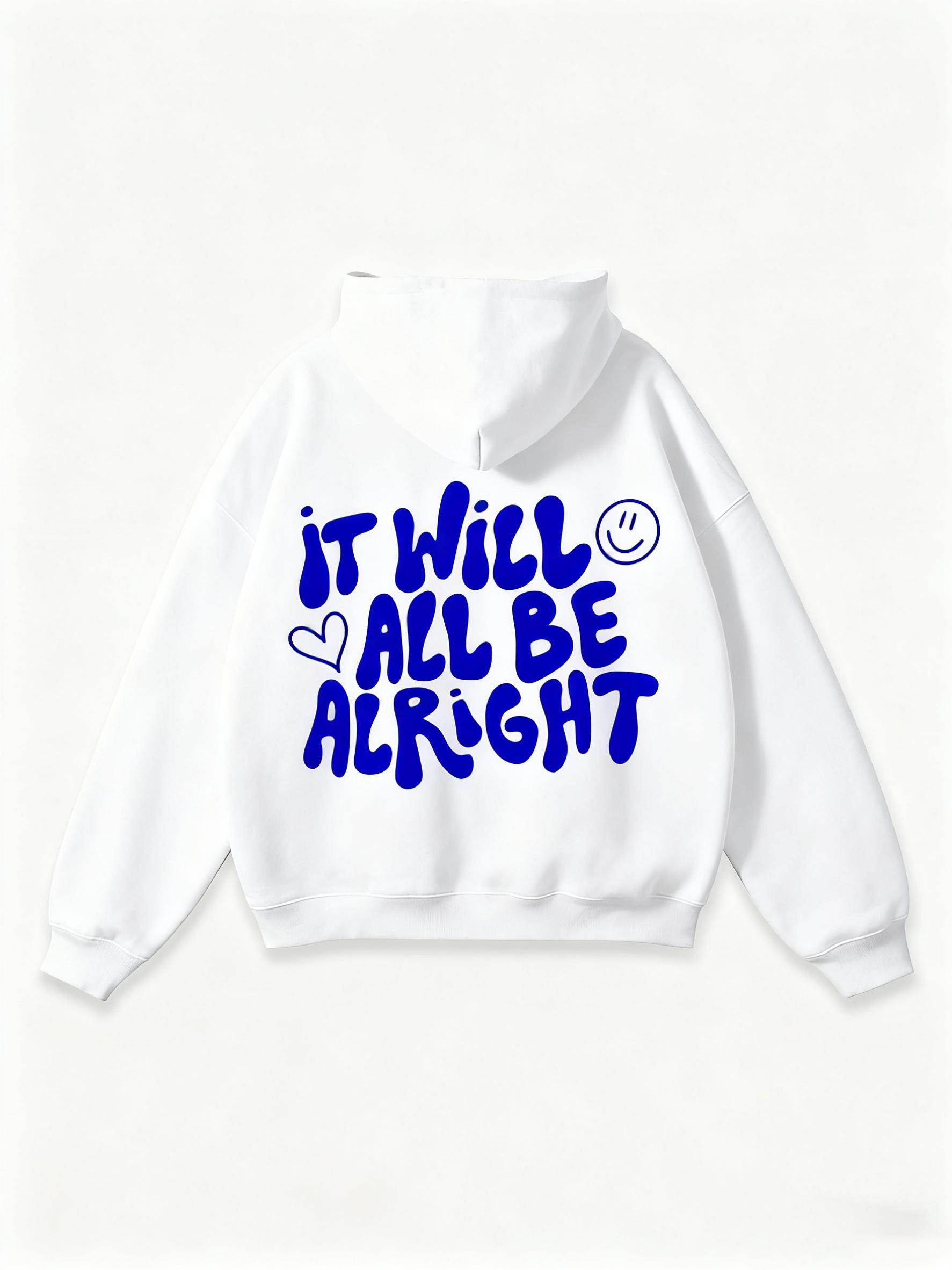 New Style Best-selling It Will Be Alright Oversized Hoodie Men s Fashion Trend Sweatshirts Autumn Winter Casual Loose Pullovers S