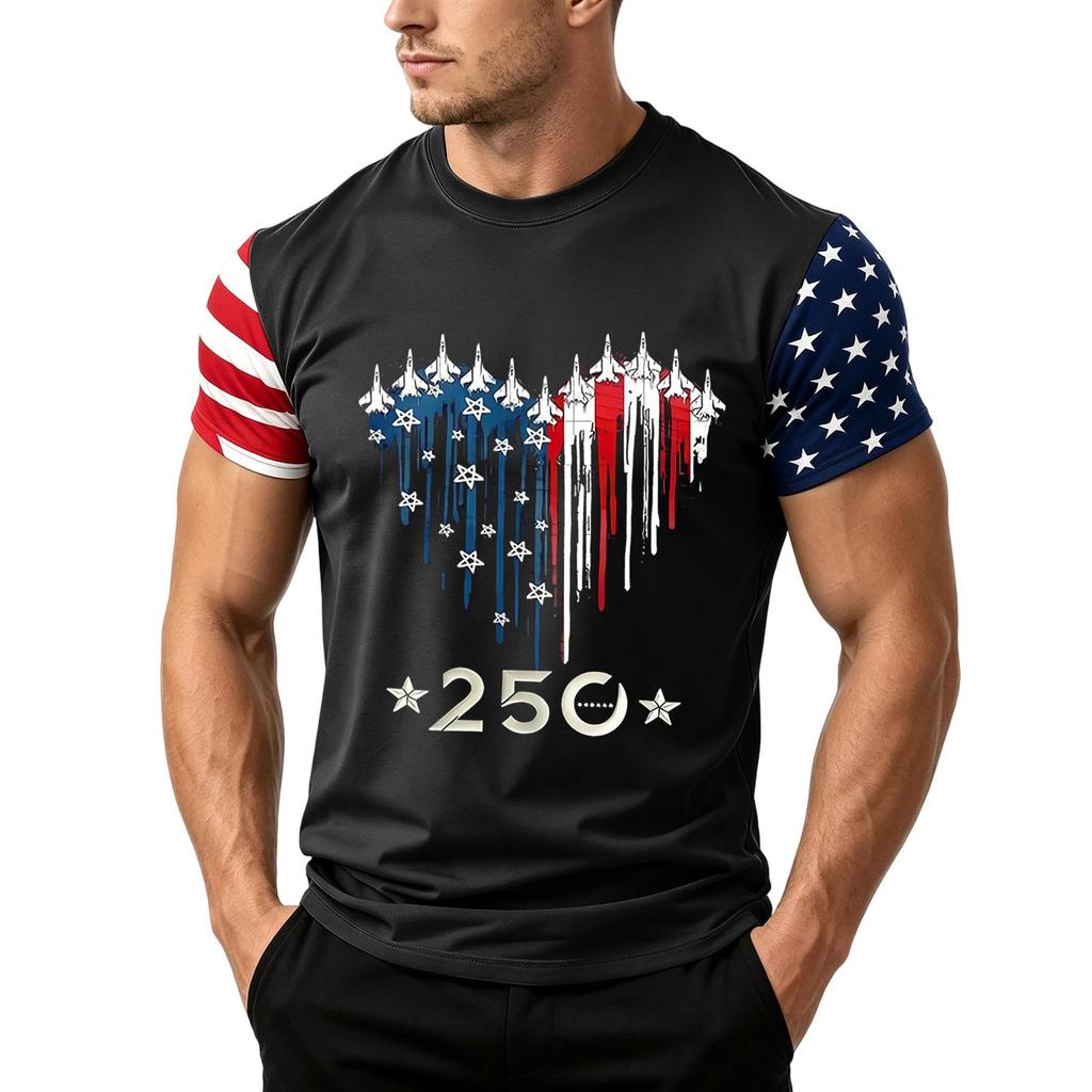 Men's Independence Day Flag Print Short Sleeve T-Shirt, Loose Casual Daily Summer Tops