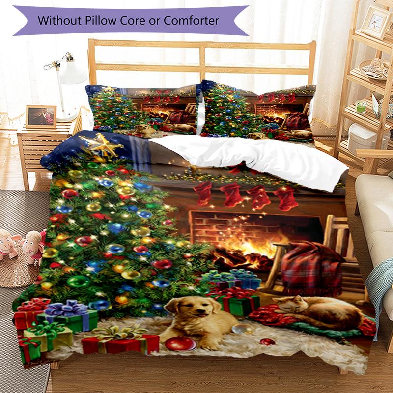 3pcs Christmas Dog Bedding Set Duvet Cover Closure Includes 1 Duvet Cover & 2 Pillowcases, Soft and Comfortable for All Seasons.