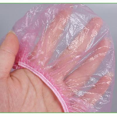 100pcs/set Toucas de Banho Descartáveis Plástico Impermeável Headgear Rosa Spa Salon Hotel Tintura de Cabelo Mulheres Elástico Cap Banheiro