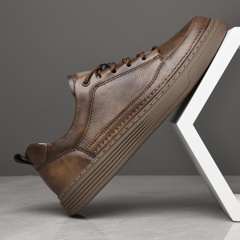 Men's shoes 2025 summer new youth leather waterproof little white board shoes British style Korean version platform casual shoes tide