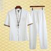 Chinese Style Summer Cotton and Linen Shirt Suit Men's Retro Button Embroidered Linen Short-sleeved Shirt and Trousers Two-piece Set