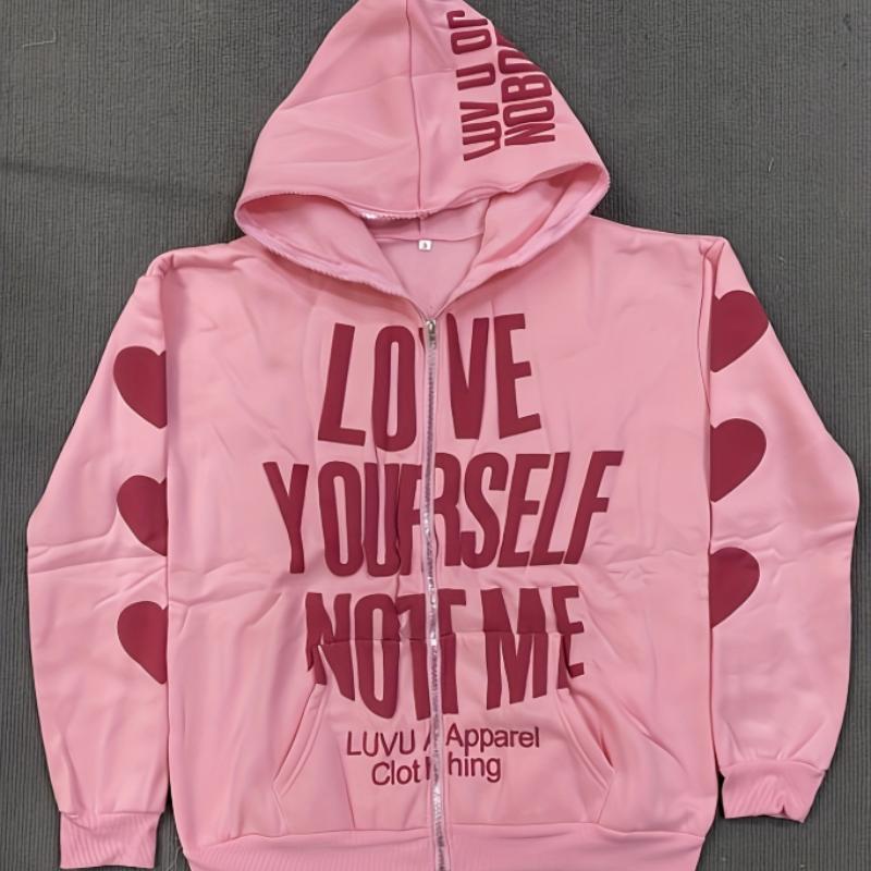 Y2K Letter Printed High Street Long Sleeved Autumn/winter Retro Hip-hop Casual Zipper Hooded Sweatshirt
