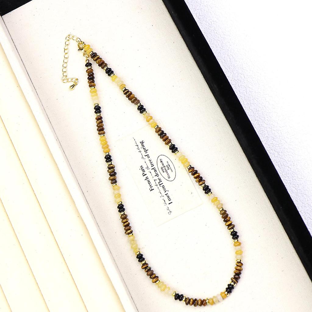 Chinese Retro Tiger Eye Beaded Autumn Clavicle Necklace Choker for Women