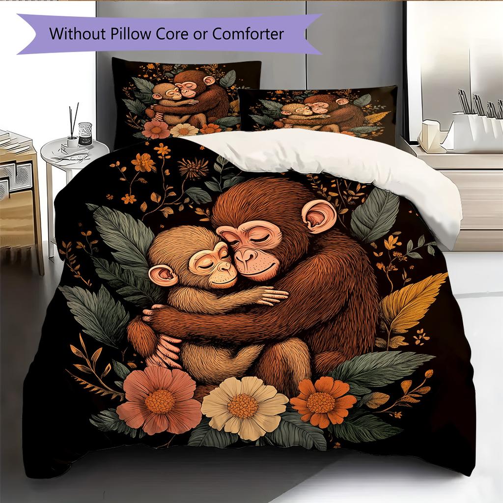 Hugging Animals  Pattern Bedding Quilt Set Quilt Cover Pillowcase Home Decoration  Gift (1 * duvet cover + 2 * pillowcase, without core)