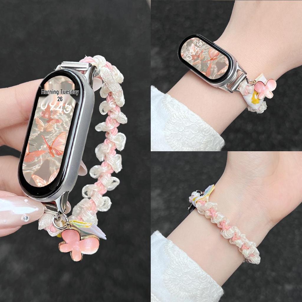 Kompatibel mit Xiaomi Smart Band 10 NFC: Neues elastisches Schleifen-Glitzer-Haargummi für Mädchen (Passt für Modelle 3-9).