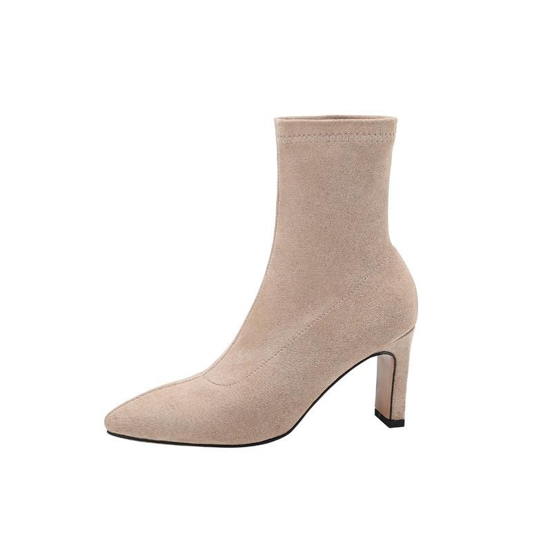 Plus Size 34-45 Women Fetish Suede Ankle Boots Stiletto High Heels Concise Pointy Toe Office Lady Solid Short Booties Black Nude