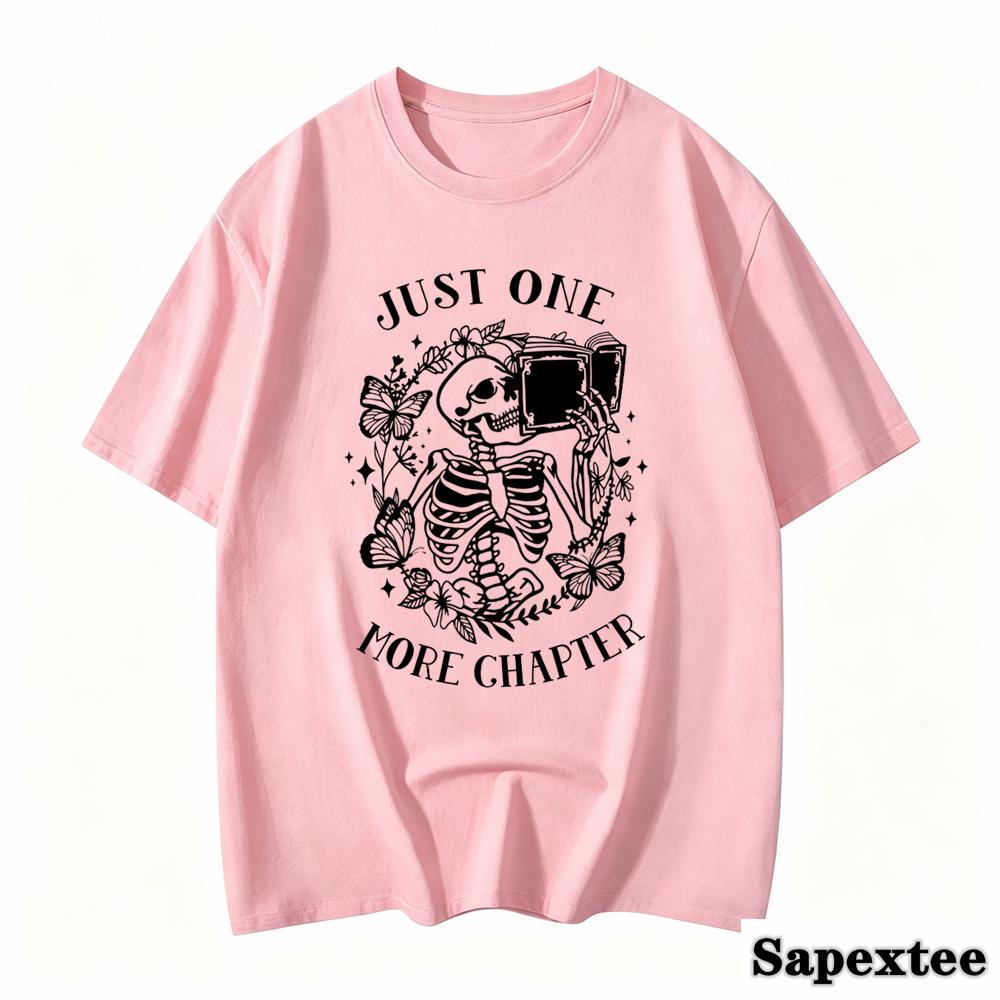 Just One More Chapter Funny Skull T Shirt Unisex Breathable TShirt Street Hip Hop Short Sleeve Casual Loose Tshirt