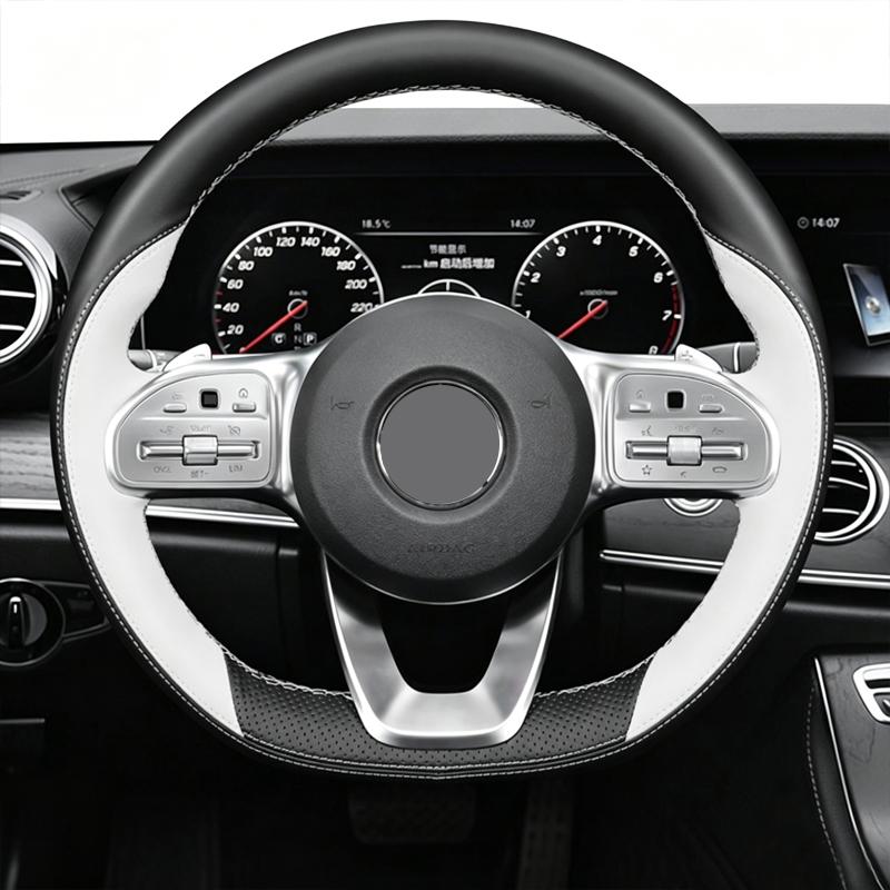 Car Steering Wheel Cover for Mercedes-Benz S-Class W222 GLC A-Class W177 C-Class W205 E-Class W213 DIY Hand Stitched Leather
