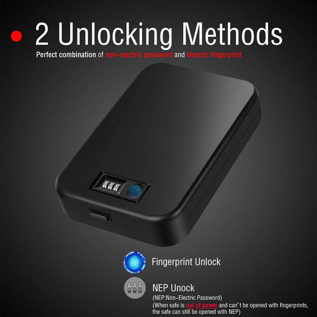 Tragbarer Fingerabdruck-Passwort-Safe Fingerabdruck-Pistolensafe Mini-Pistole-Waffensafe mit Stahlseil Auto-Mini-Diebstahlschutzsafe
