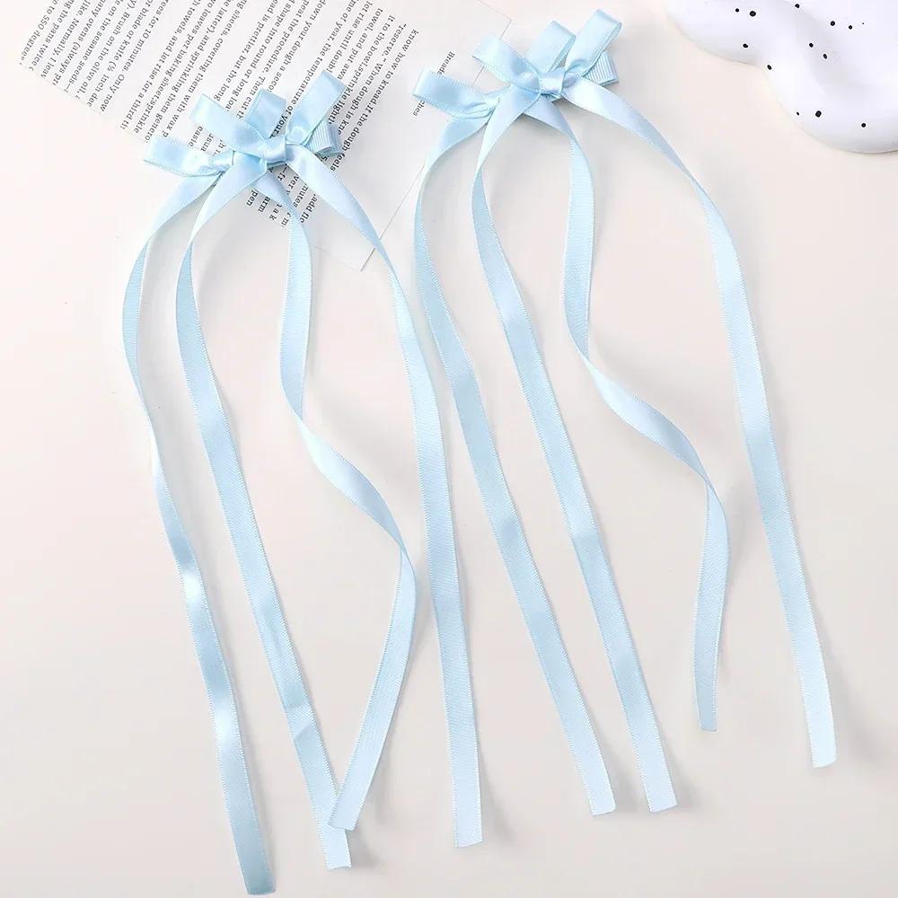 LOVEKIKI 2Pcs Long Tassel Hair Bow Hair Clips for Girl Lovely Ribbon Headwear Ins Party Ponytail Barrette Women Hair Accessories