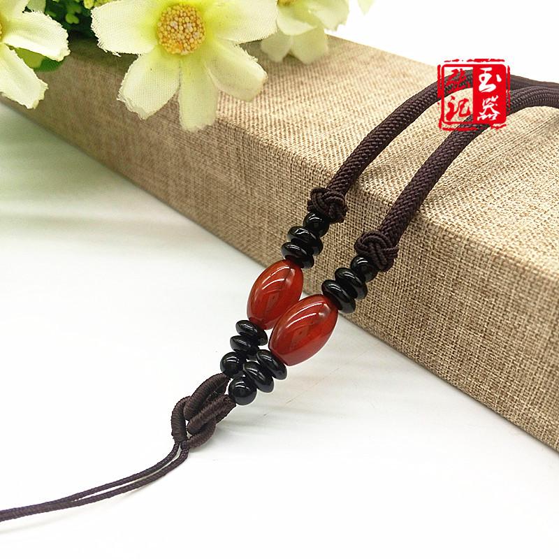 High-End Ethnic Jade Pendant Necklace with Beaded Lanyard and Wooden Sweater Chain
