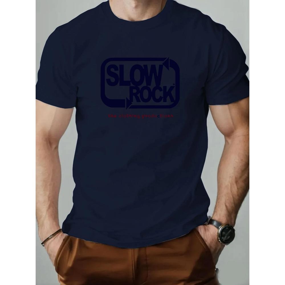 Men's T Shirt Slowrockk Pattern Printed Summer Fashion Leisure Breathable Men Round Neck T-shirt High Quality Men's Clothing