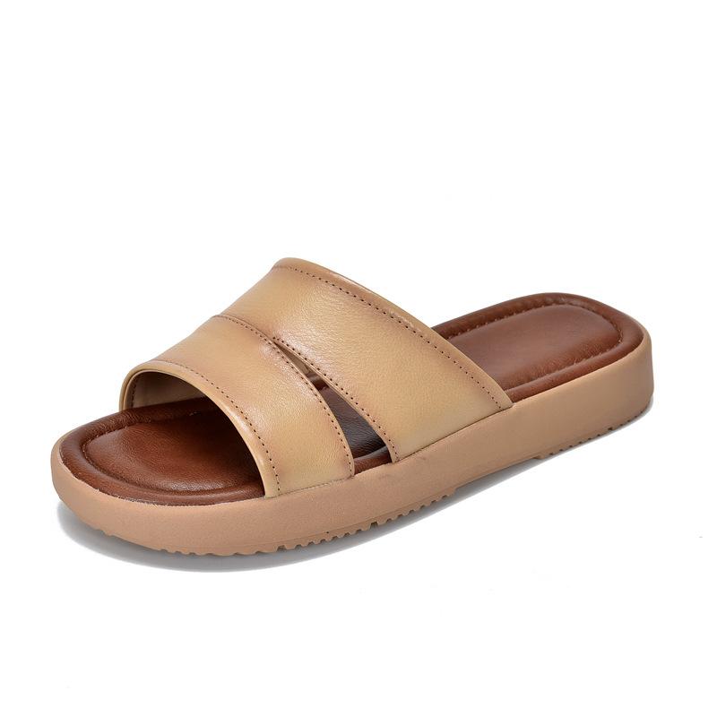 

Johnature Повседневные тапочки на мягкой подошве на плоской подошве из натуральной кожи для отдыха на открытом воздухе Универсальная женская обувь 39 абрикосовый