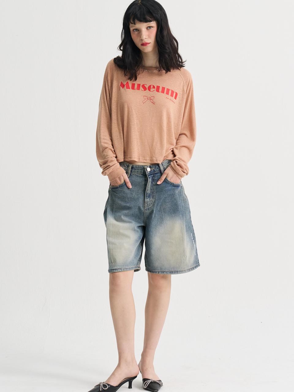Sorry, Too Much Love Jenny Linen Crop Raglan T-Shirt_Brown