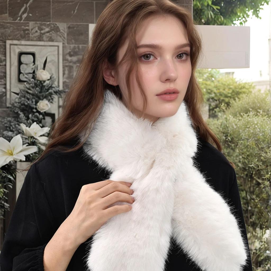 New Rabbit Fur Plush Scarf Women Winter Warm Soft Furry Scarves Casual Female Lady Outdoor Neck Warmer Collar  Retail