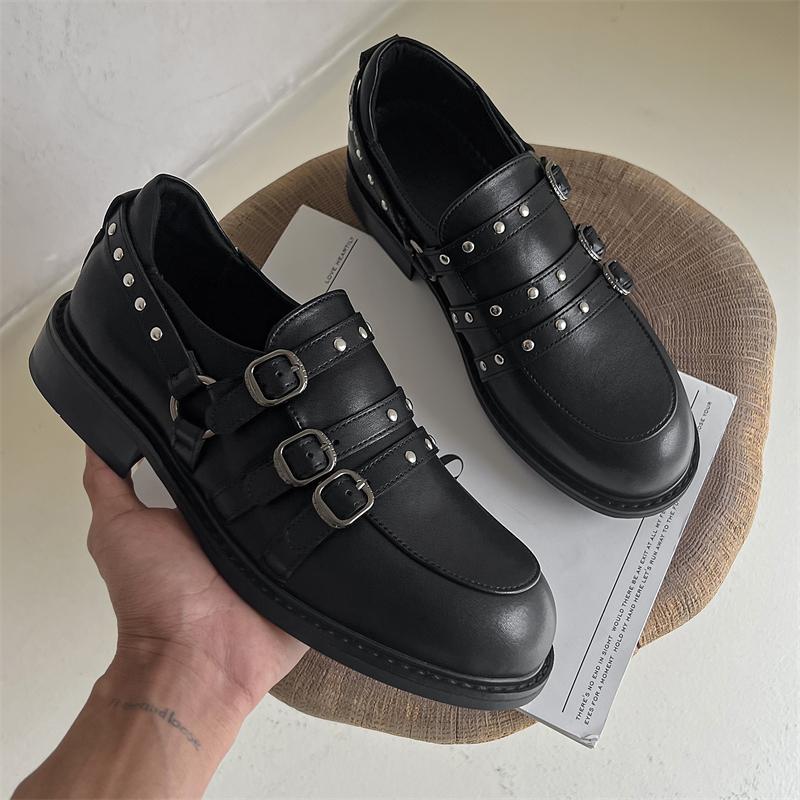 Fashionable Punk Style Couple's Cool Outfit High Quality Leather Shoes Men's Comfortable NonSlip Leisure Round Toe Loafers Shoes