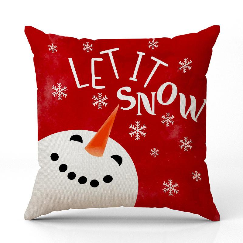 New Red Snowman Christmas Pillow Case Line Printed Pillow Case Festive Room Sofa Ornament Cushion Case Premium