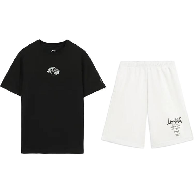 

Li-Ning Embroidered Logo Fashion Simple Comfortable Versatile Crew Neck Pullover Short Sleeve T-Shirt Casual Sports Set AHST821-2+AKST593-7 6XL