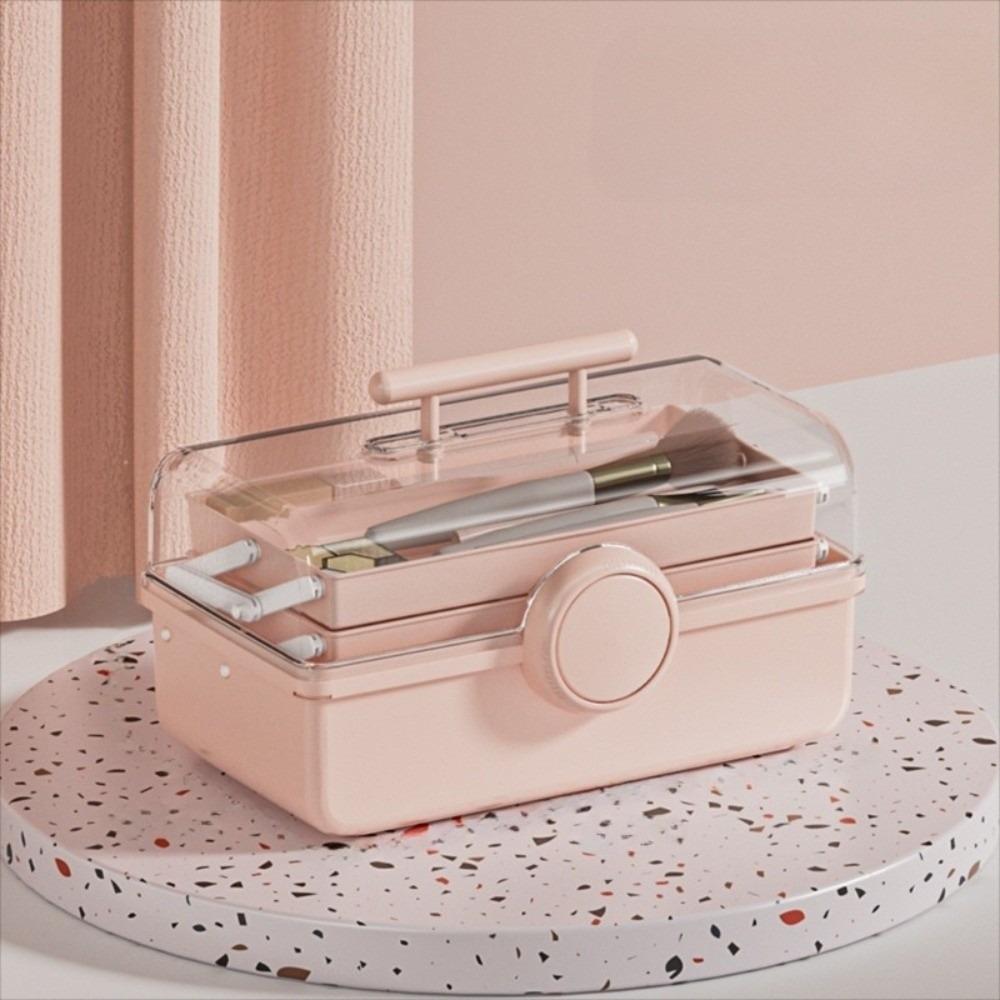 

3 Layers Makeup Storage Box Large Capacity Dustproof Transparent Organizer Stationery L розовый