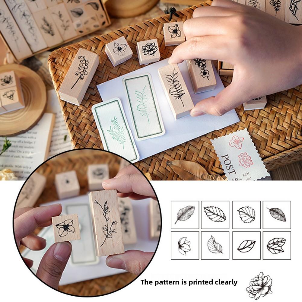 Flower Leaf Stamp Seal Set Universal Wooden Stamps Seal 22Pcs/Set Multi-purpose DIY Scrapbooking Diary Decoration Gift Supplies