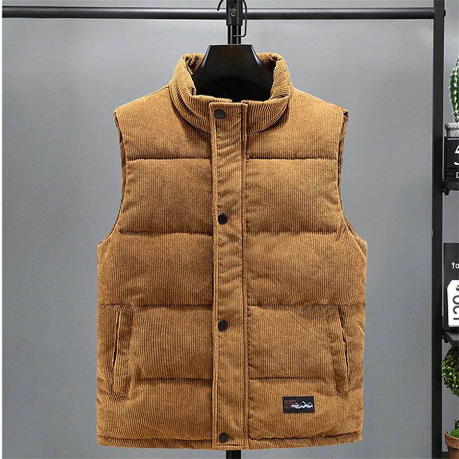 New Vest Jacket Autumn Winter Warm Coat Stand Collar Padded Waistcoat Corduroy Work Wear Male Clothes M-5XL Sleeveless Vest