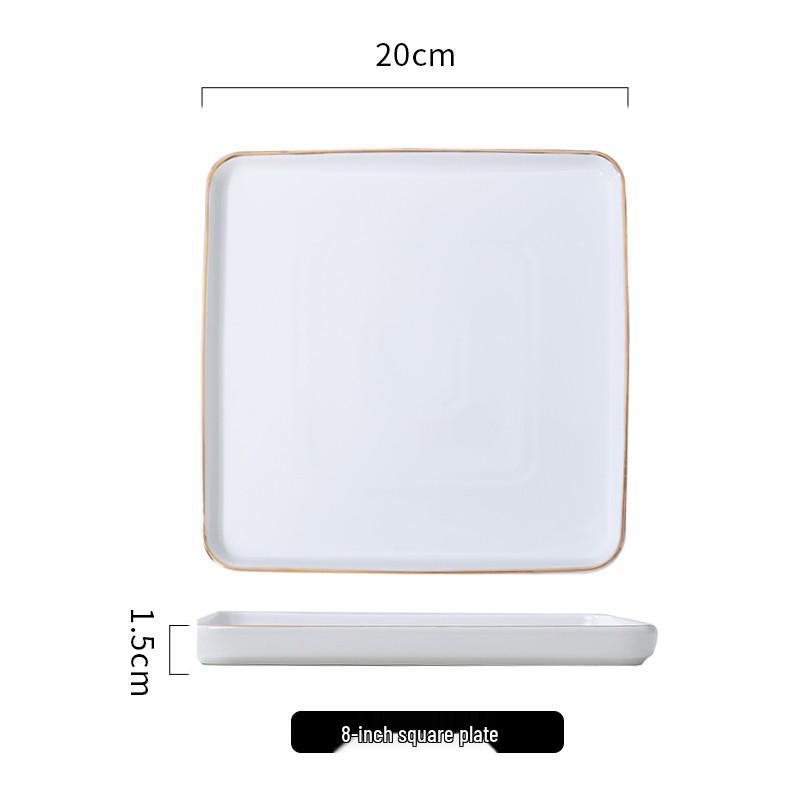 Gold-Rimmed Rectangular Ceramic Dessert and Sushi Plate